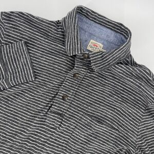 Faherty Brand Men's M Organic Cotton Striped Long‎ Sleeve Polo Gray White Soft